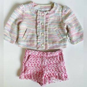 Janie And Jack Rainbow Tweed Jacket Short Set 2T Ruffle Front Button Down Bouclé